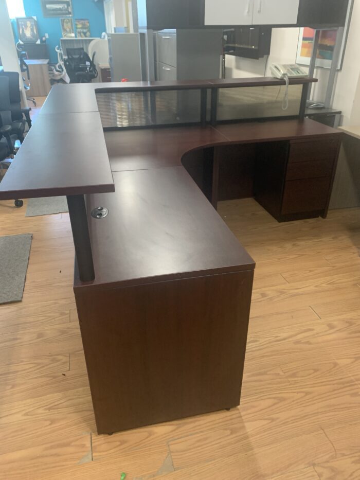 Used L-Shape Reception Desk with Plastic Screening