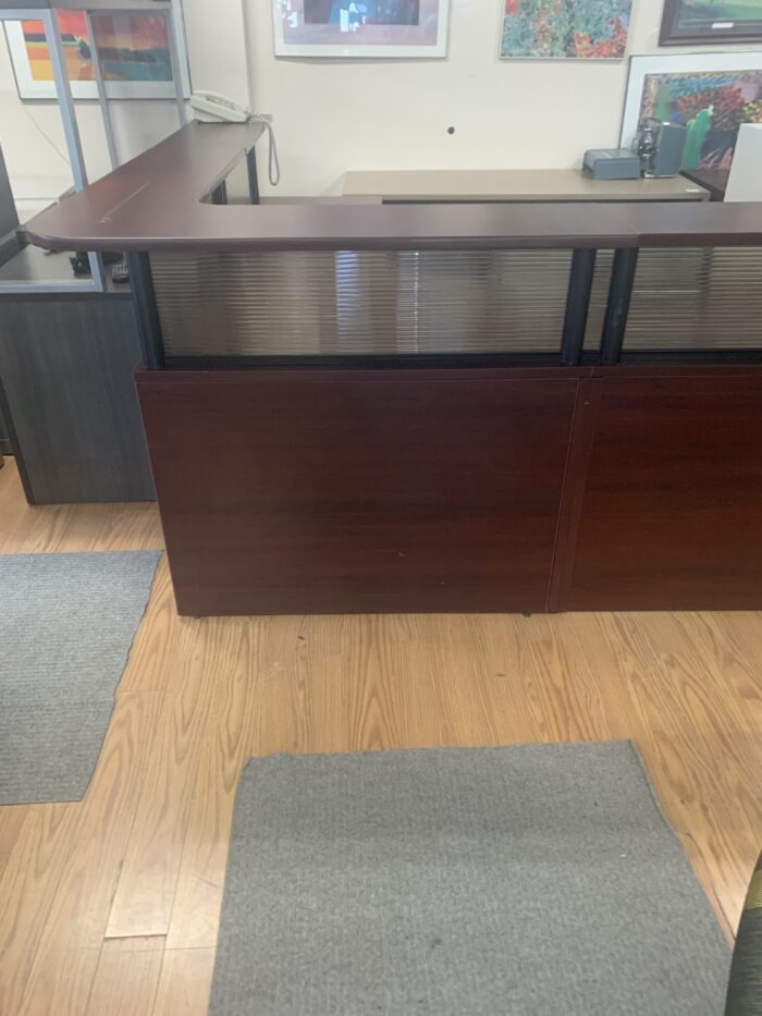 Used L-Shape Reception Desk with Plastic Screening - Image 2