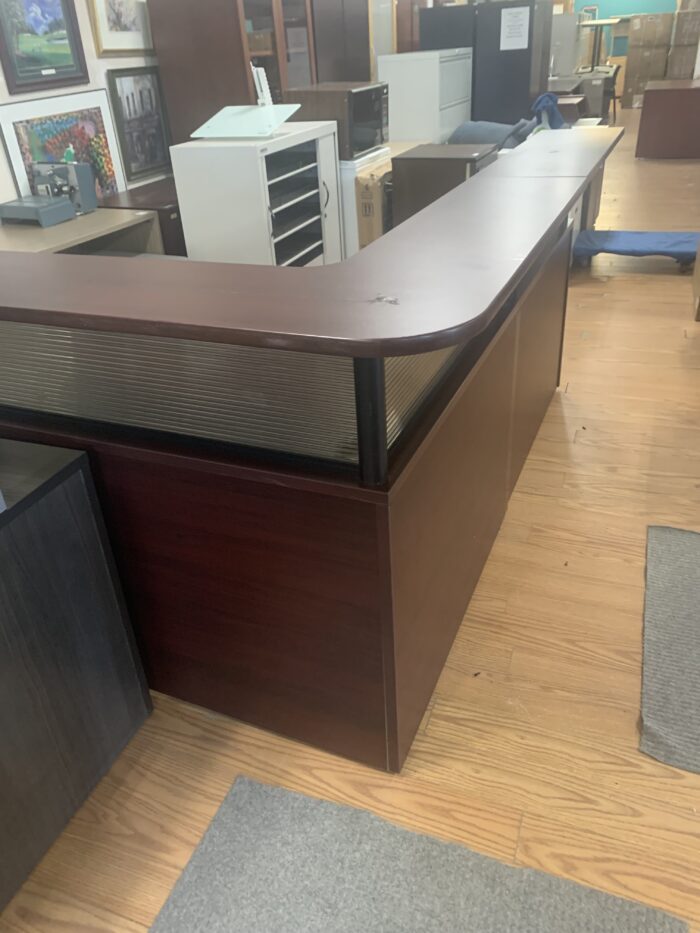 Used L-Shape Reception Desk with Plastic Screening - Image 3